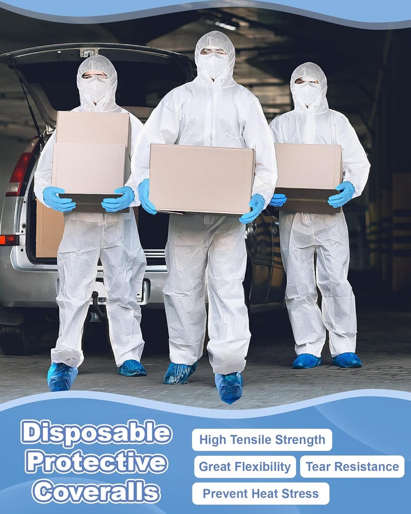 Shyyween 10 Set Hazmat Suits Disposable Protective Paint Coverall Suit with Shoe Covers Nitrile Glove Mask Wrists Ankles Hood - Image 5